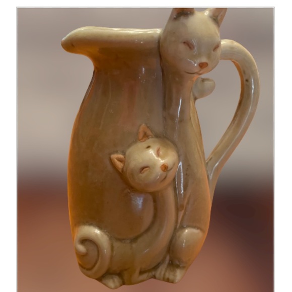 unbranded Other - Two Cats Glazed Pottery Pitcher Jug Vintage Whimsical Cat Lover